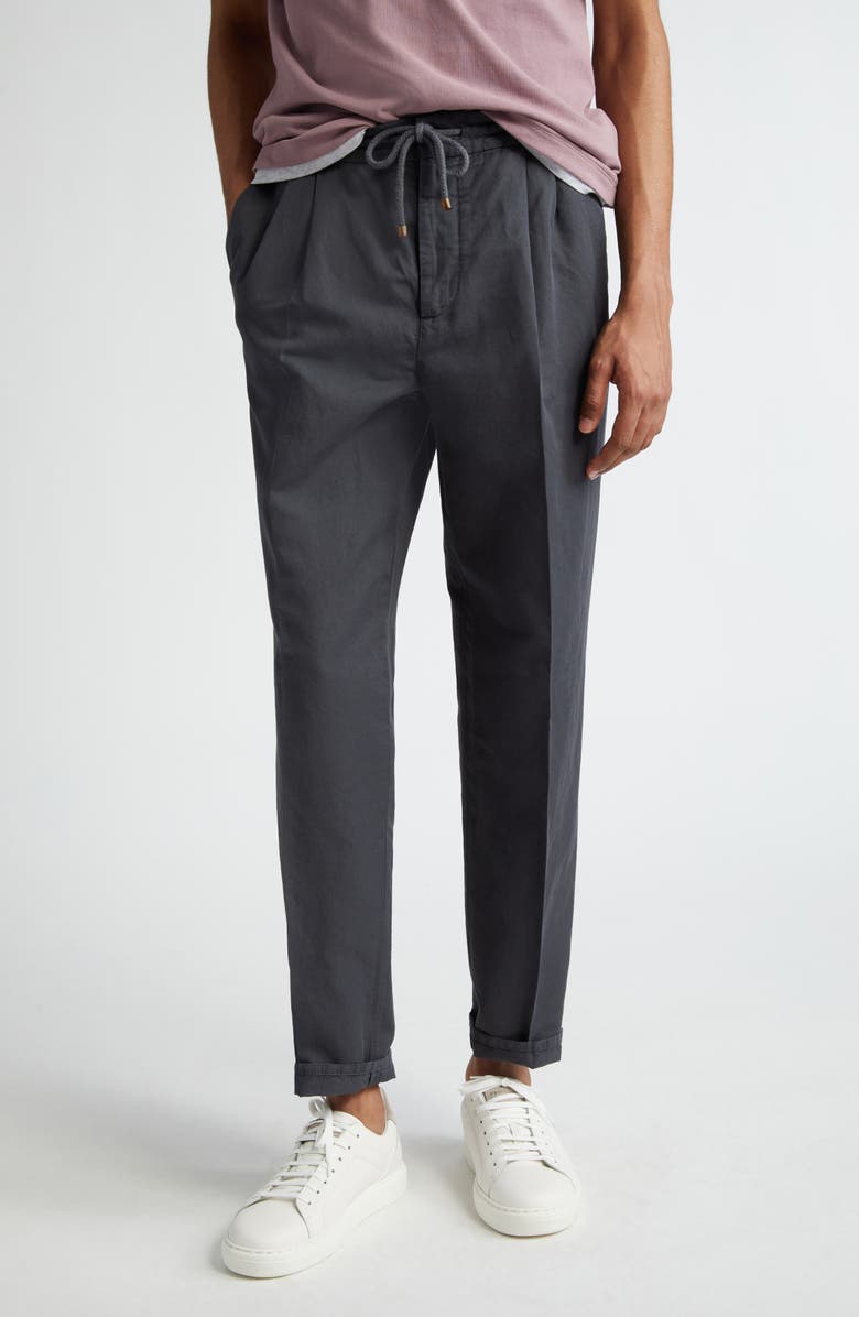 Brunello Cucinelli Garment Dyed Linen & Cotton Gabardine Drawstring Pants, Main, color,