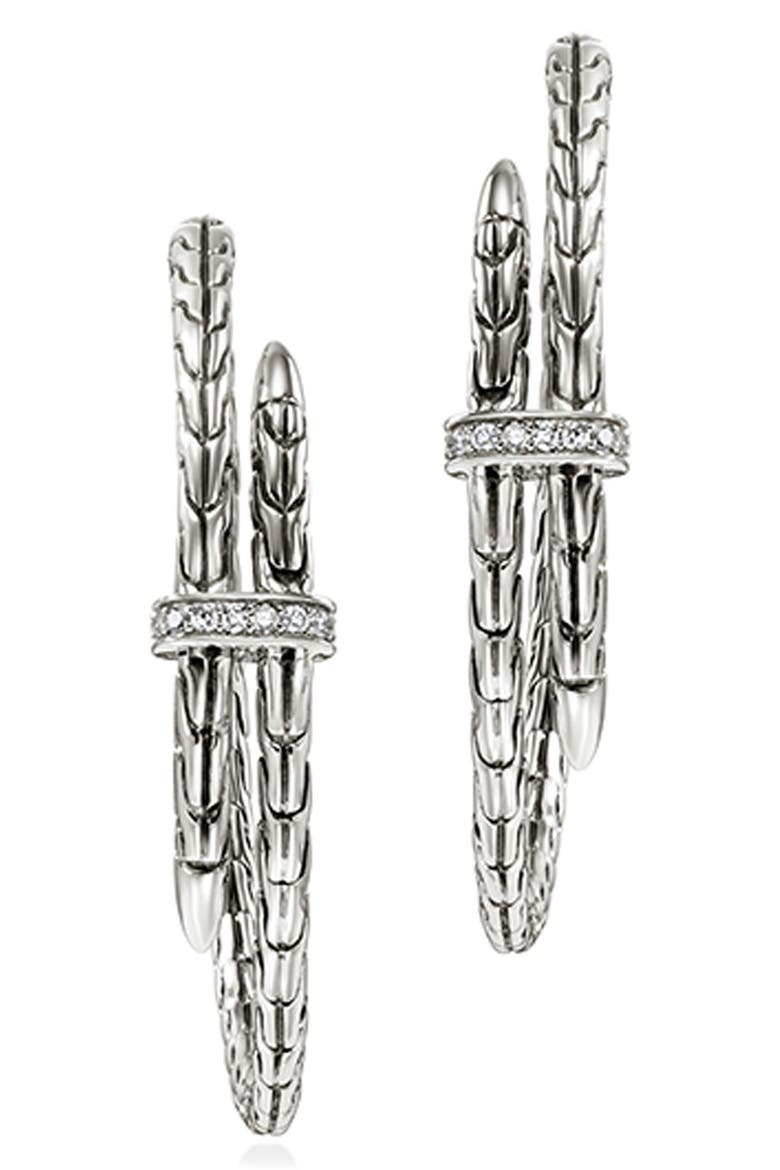 Spear Hoop Earrings, Silver, Diamonds, 40mm, Alternate, color, SILVER