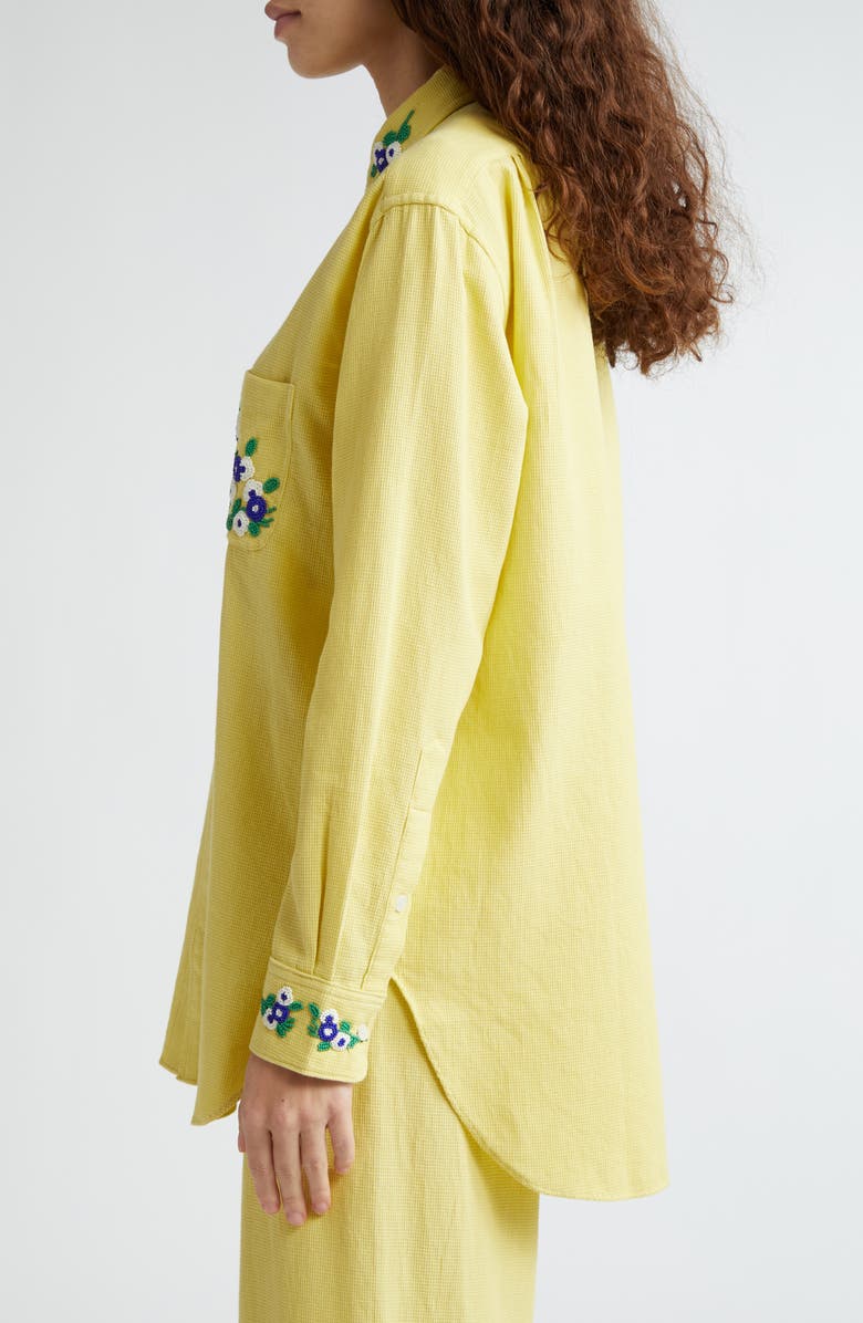 Bode Chicory Beaded Long Sleeve Cotton Button-Up Shirt, Alternate, color, 