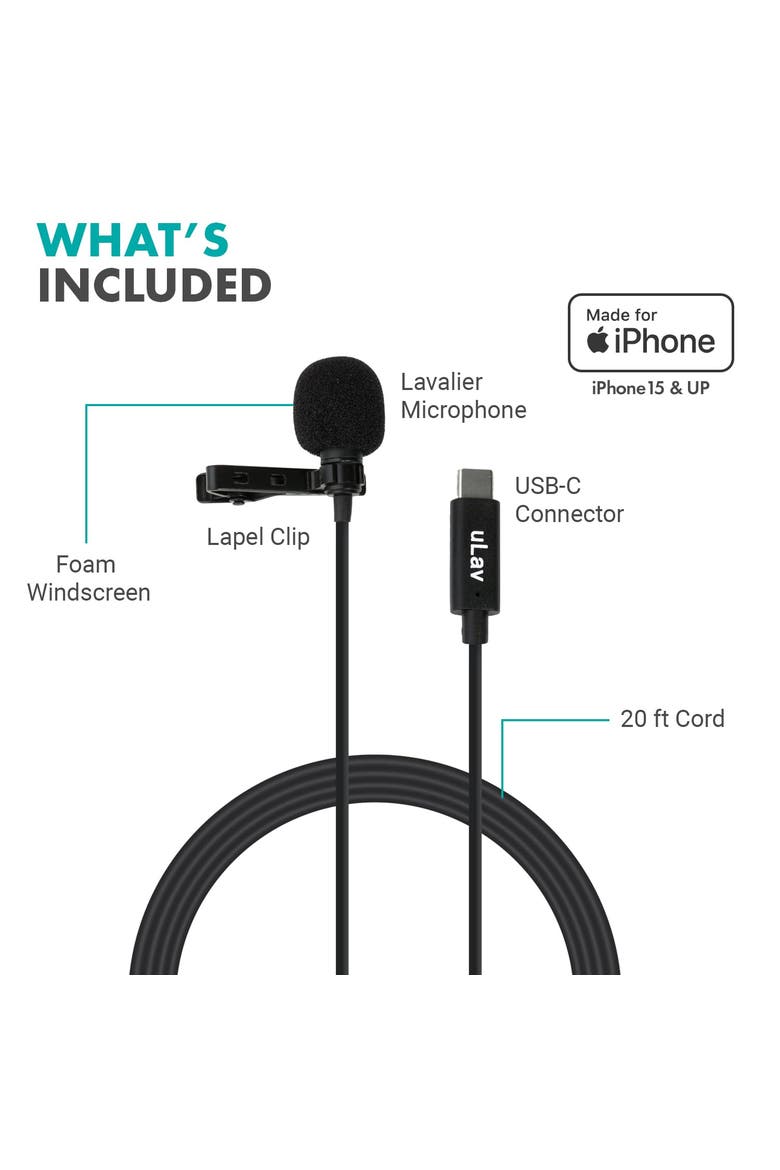 uLav-L Digital Lavalier Omnidirectional Clip on Microphone with USB-C Connector, Alternate, color, Black