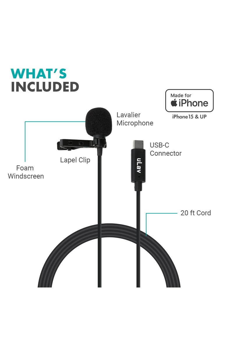 MOVO uLav-L Digital Lavalier Omnidirectional Clip on Microphone with USB-C Connector, Alternate, color, Black