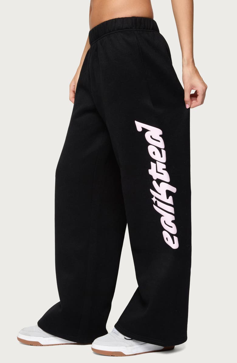 EDIKTED Star Logo Wide Leg Sweatpants, Alternate, color, Black