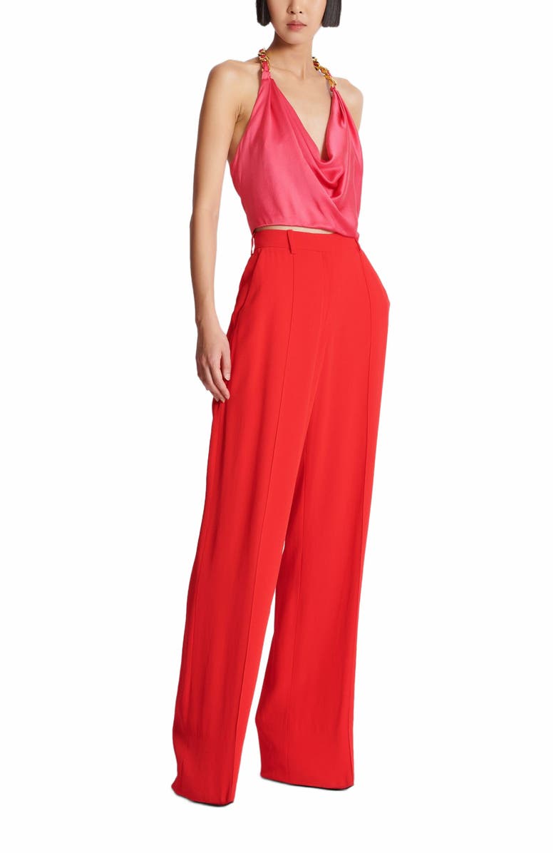 Balmain Crepe Straight-Leg Tailored Trousers, Alternate, color, Red