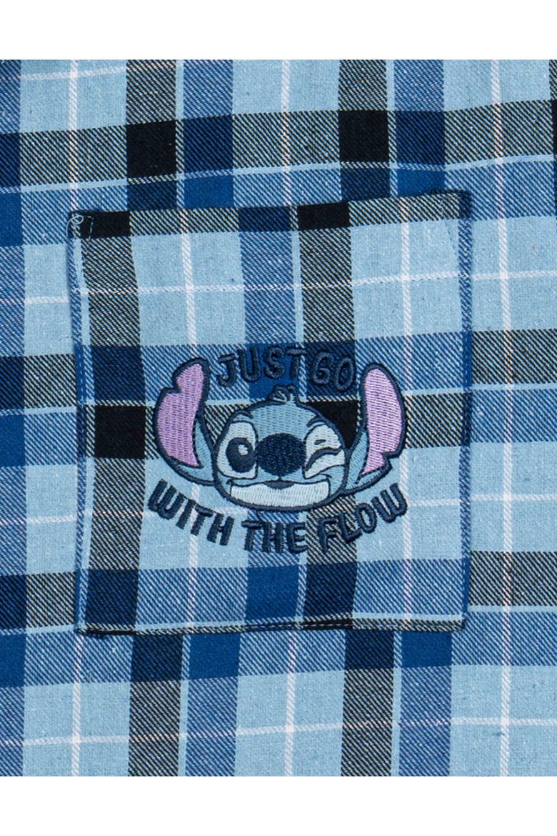 Lilo & Stitch Long Sleeve Button Down Shirt, Alternate, color, Blue Plaid Stitch