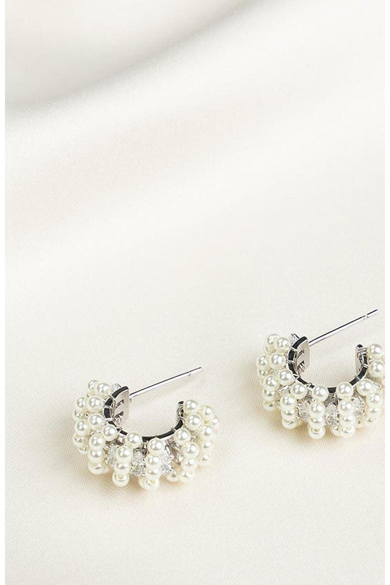 Millie Mini Pearl Hoops, Alternate, color, Silver