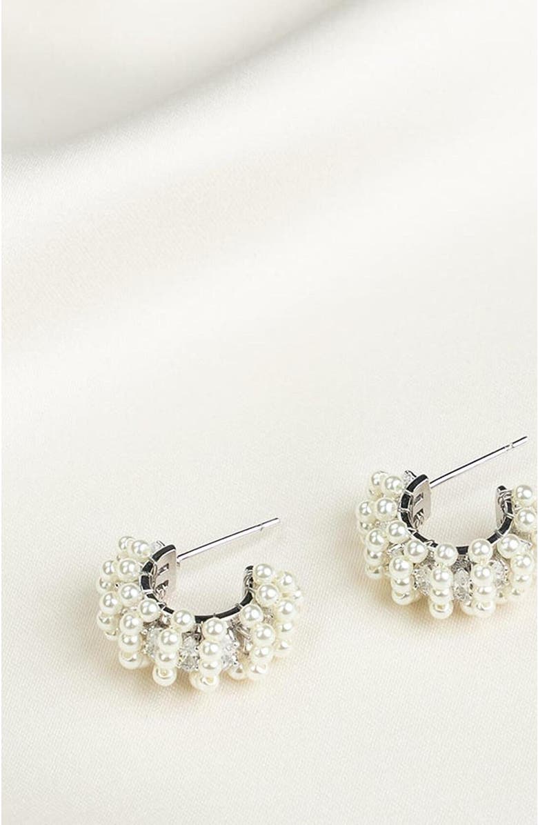 Untamed Petals Millie Mini Pearl Hoops, Alternate, color, Silver