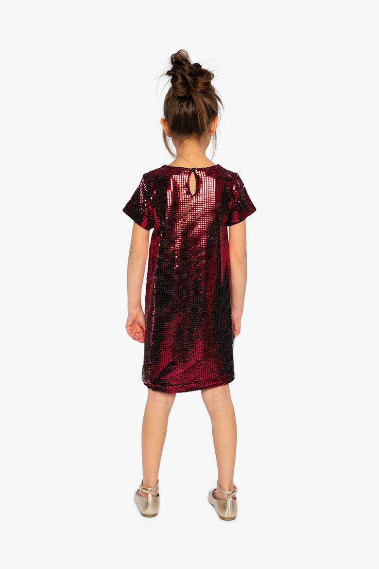 Short Sleeve Lurex Jersey Polyknit A-Line Dress, Alternate, color, Rouge