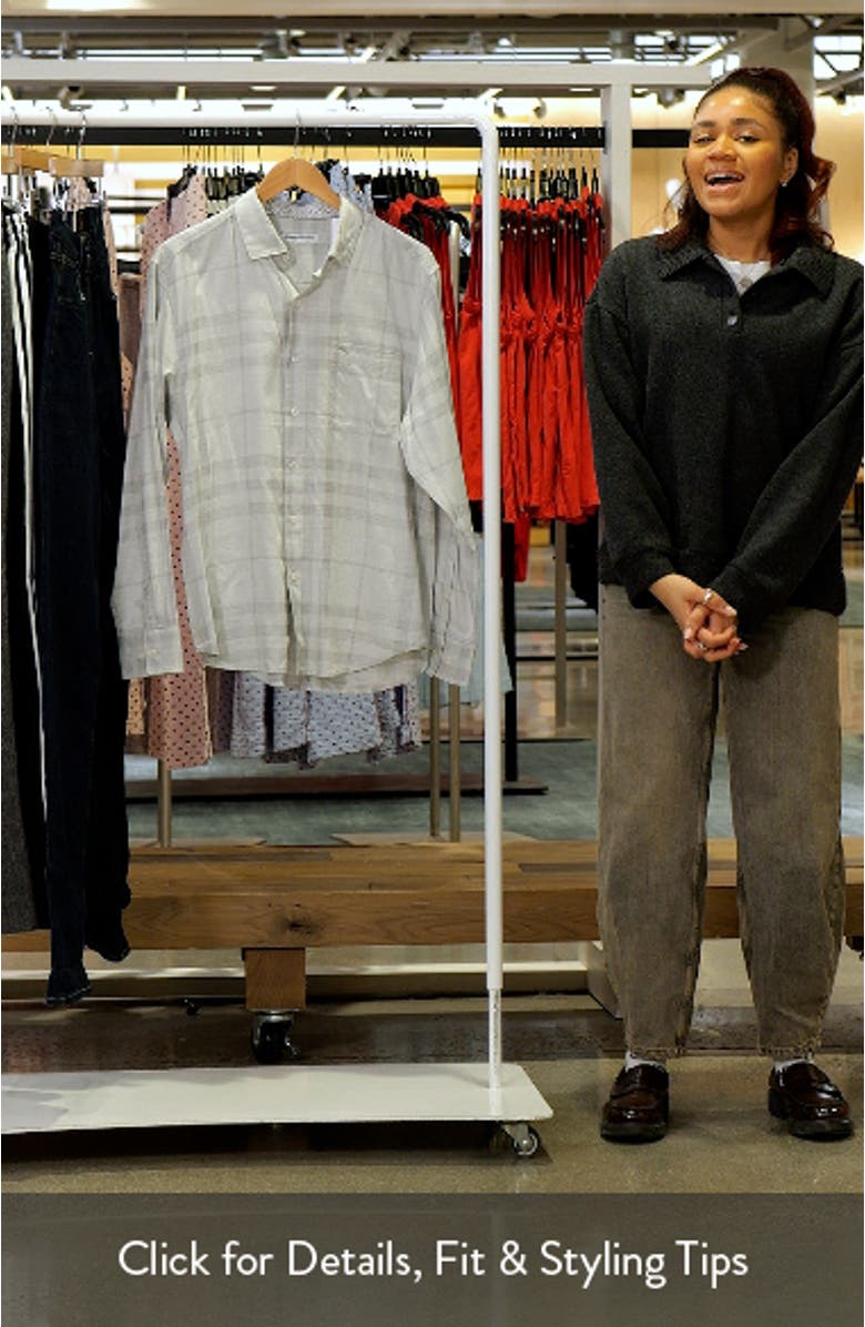 Silver Mist Plaid Cotton & Viscose Button-Up Shirt, sales video thumbnail