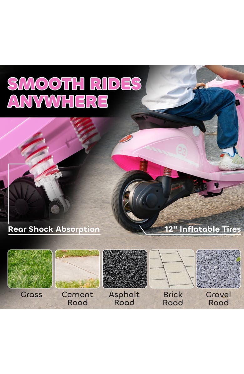 Qaba Kids Electric Motorcycle, Suspension, LED, 3-Speed, Alternate, color, Pink