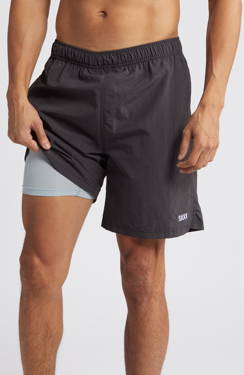 SAXX Go Coastal 2N1 7-Inch Swim Shorts, Alternate, color, Faded Black