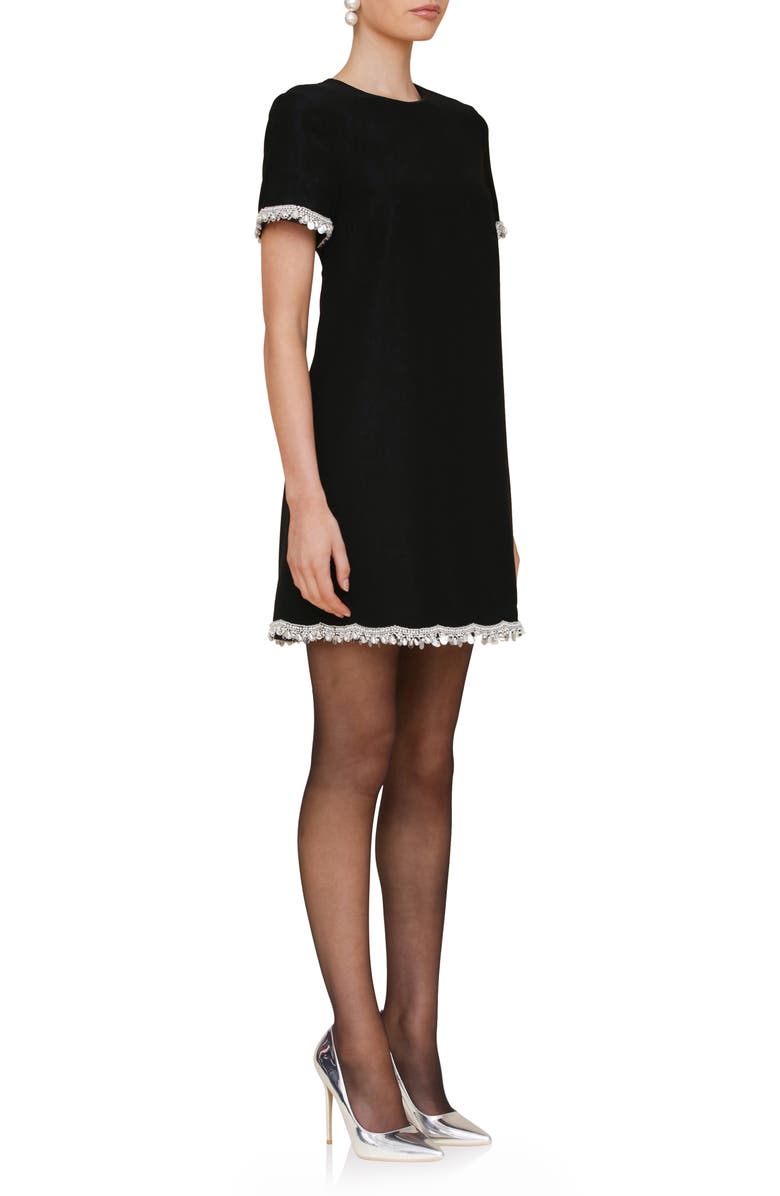 Avec Les Filles Scalloped Faux Pearl Trim Minidress, Alternate, color, Black