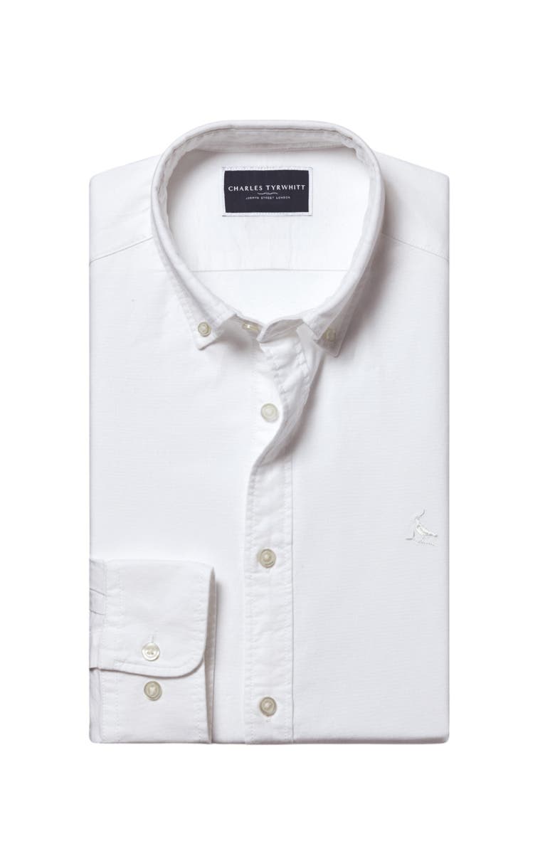 Charles Tyrwhitt Plain button-down stretch washed Oxford shirt, Alternate, color, White