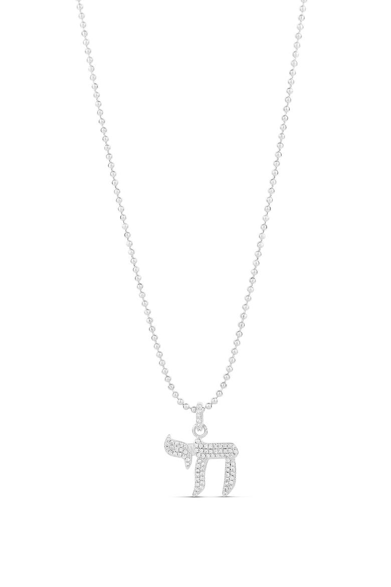 Pavé Cubic Zirconia Chai Pendant Necklace, Main, color, SILVER
