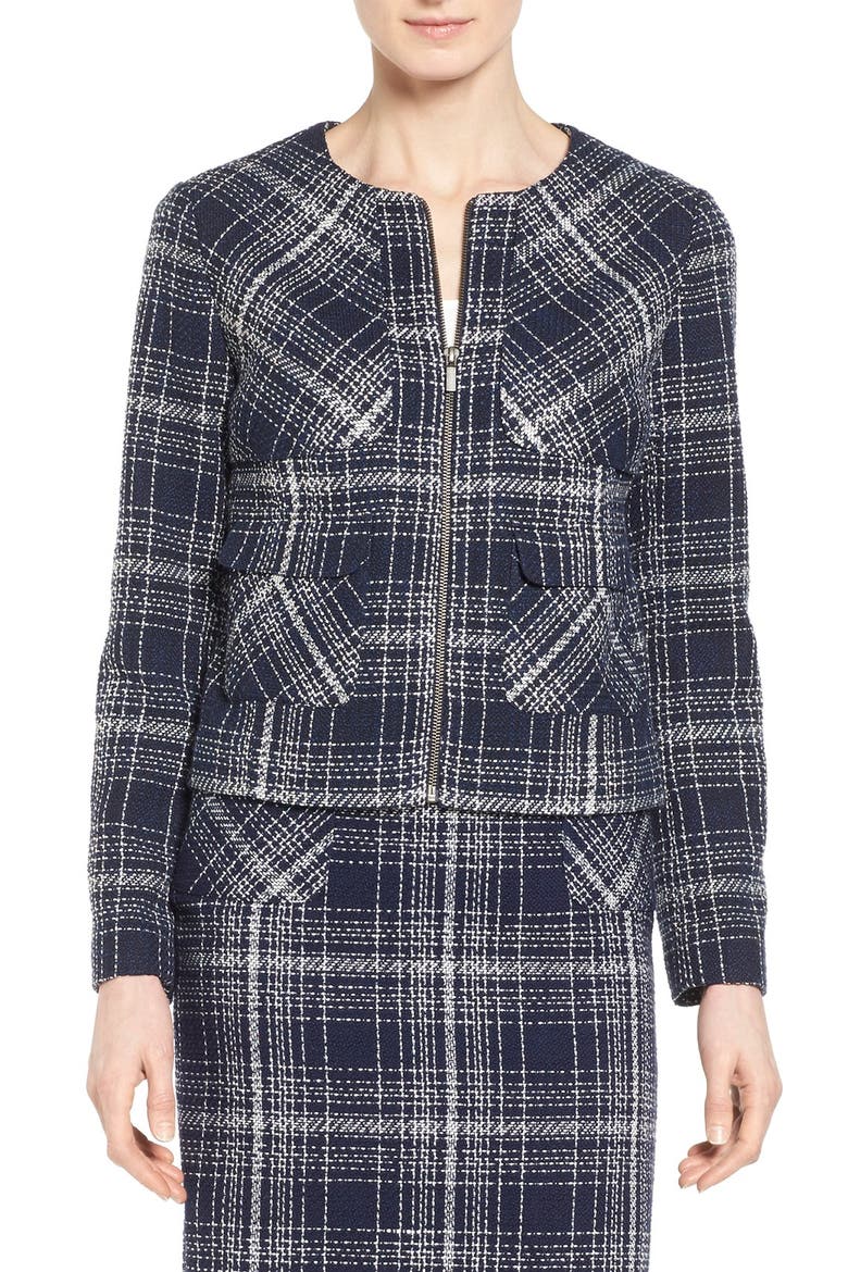 Zip Front Tweed Jacket, Main, color, NAVY TWEED