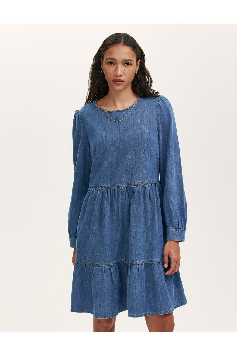Nancy Denim Short Tiered Dress, Alternate, color, Light Blue