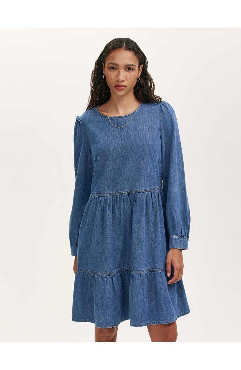 Finery London Nancy Denim Short Tiered Dress, Alternate, color, Light Blue