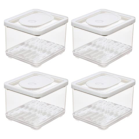 Fridge Produce Bin with Drainage Tray and Lid - Set of 4 - Clear