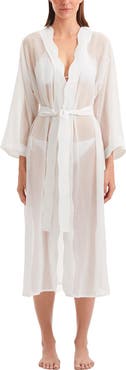 Moeva Blaze Long Sleeve Wavy-Trim Belted Sheer Kaftan