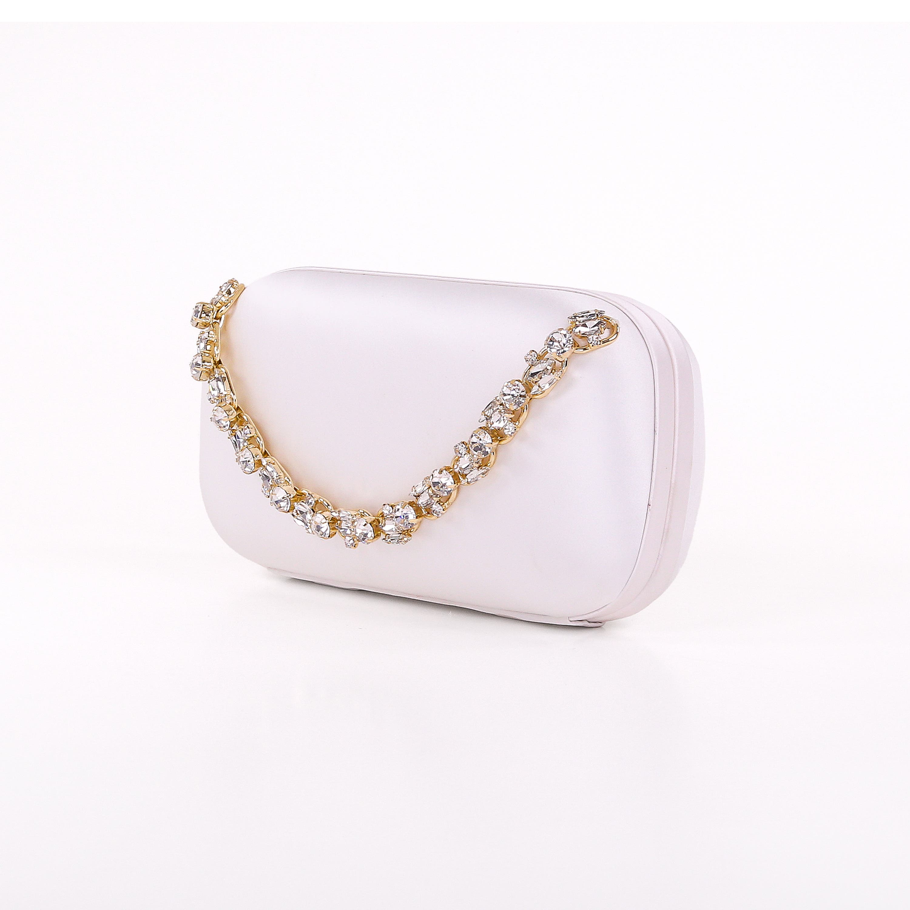 Celestine Satin Minaudiere with Crystal Necklace Handslip, Alternate, color, White