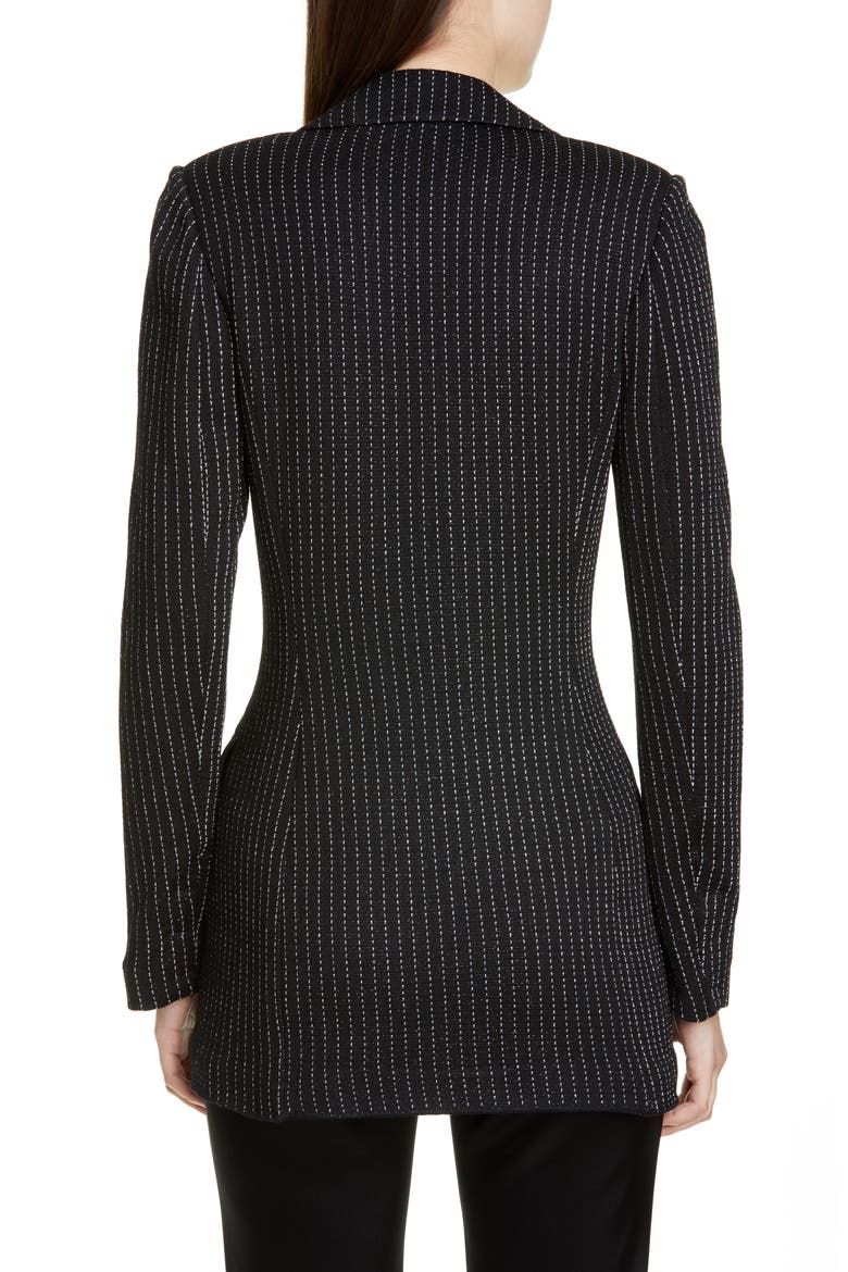 Evening Paillette Pinstripe Double Breasted Blazer, Alternate, color, CAVIAR/ SILVER
