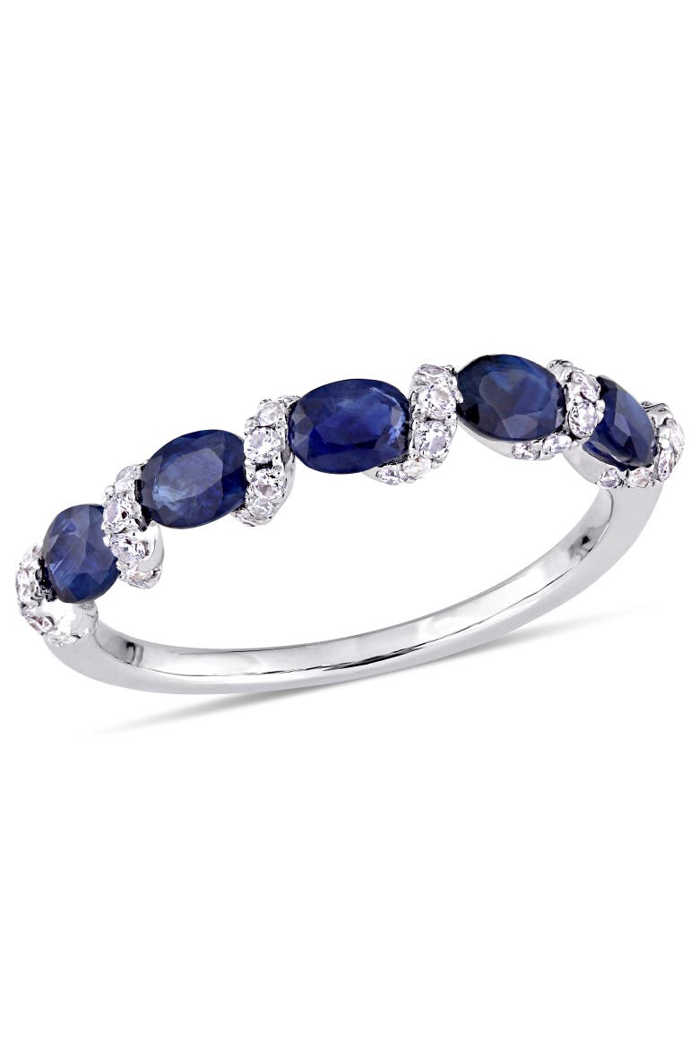 Blue Sapphire & Diamond Ribbon Ring 14k, Main, color, Sapphire