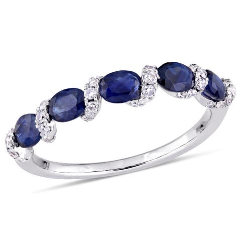 Blue Sapphire & Diamond Ribbon Ring 14k