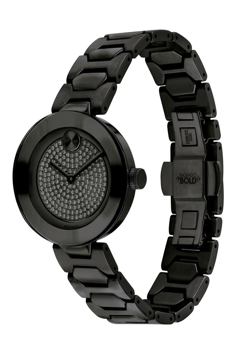 Bold Pavé T-Bar Bracelet Watch, 32mm, Alternate, color, BLACK