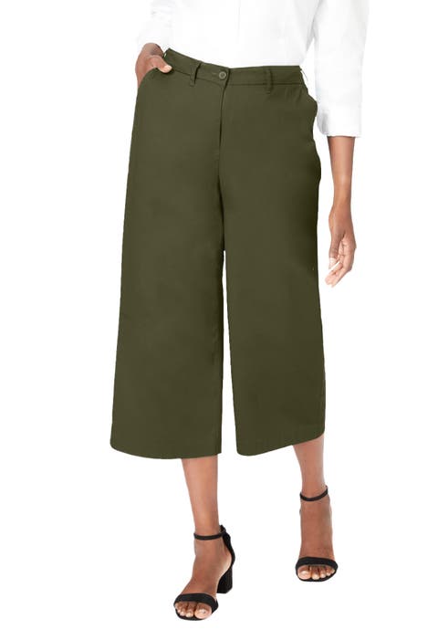 Stretch Cotton Chino Wide-Leg Crop (Plus)