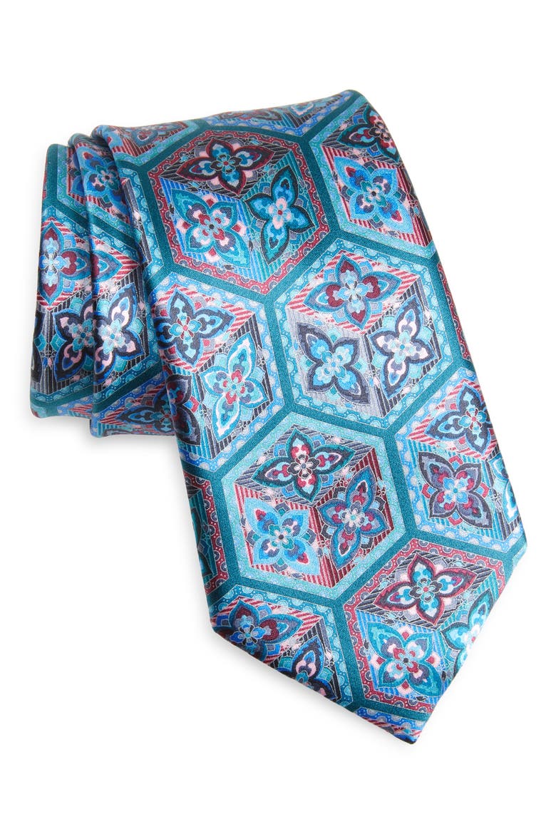 Quindici Geo Silk Tie, Main, color, TEAL