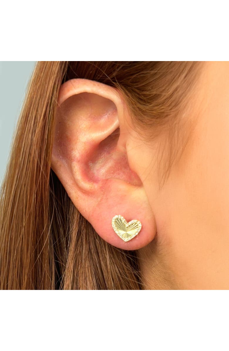 The Lovery Fine Jewelry Asymmetrical Fluted Gold Diamond Heart Stud Earrings, Alternate, color, Yellow Gold