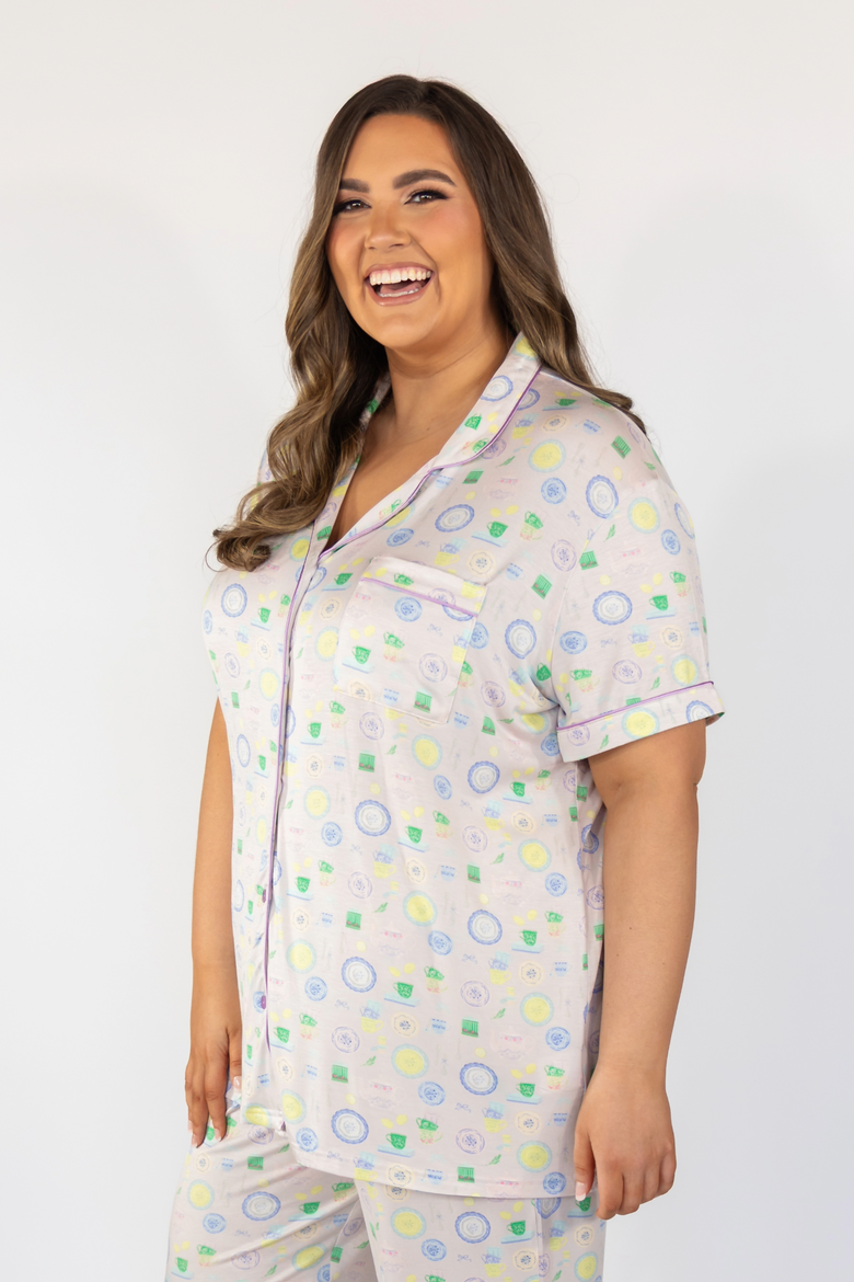 Short Sleeve & Cropped Pant Pajama Set, Main, color, Tea Time