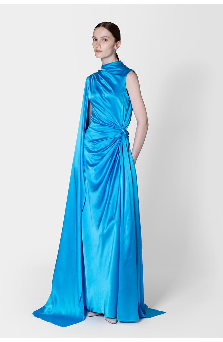 Roksanda Orien Silk Floor Length Dress, Main, color, Agua