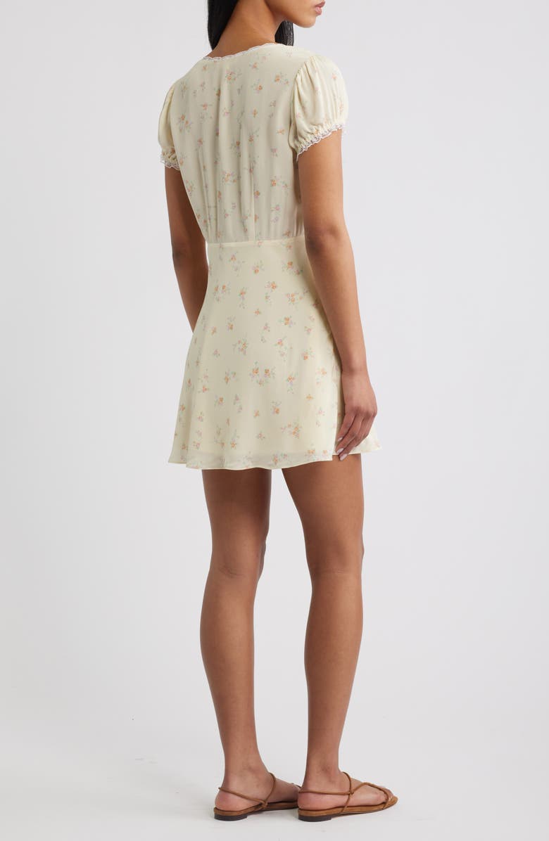 LoveShackFancy Yasmin Floral Plunge Neck Minidress, Alternate, color, Lemon Haze