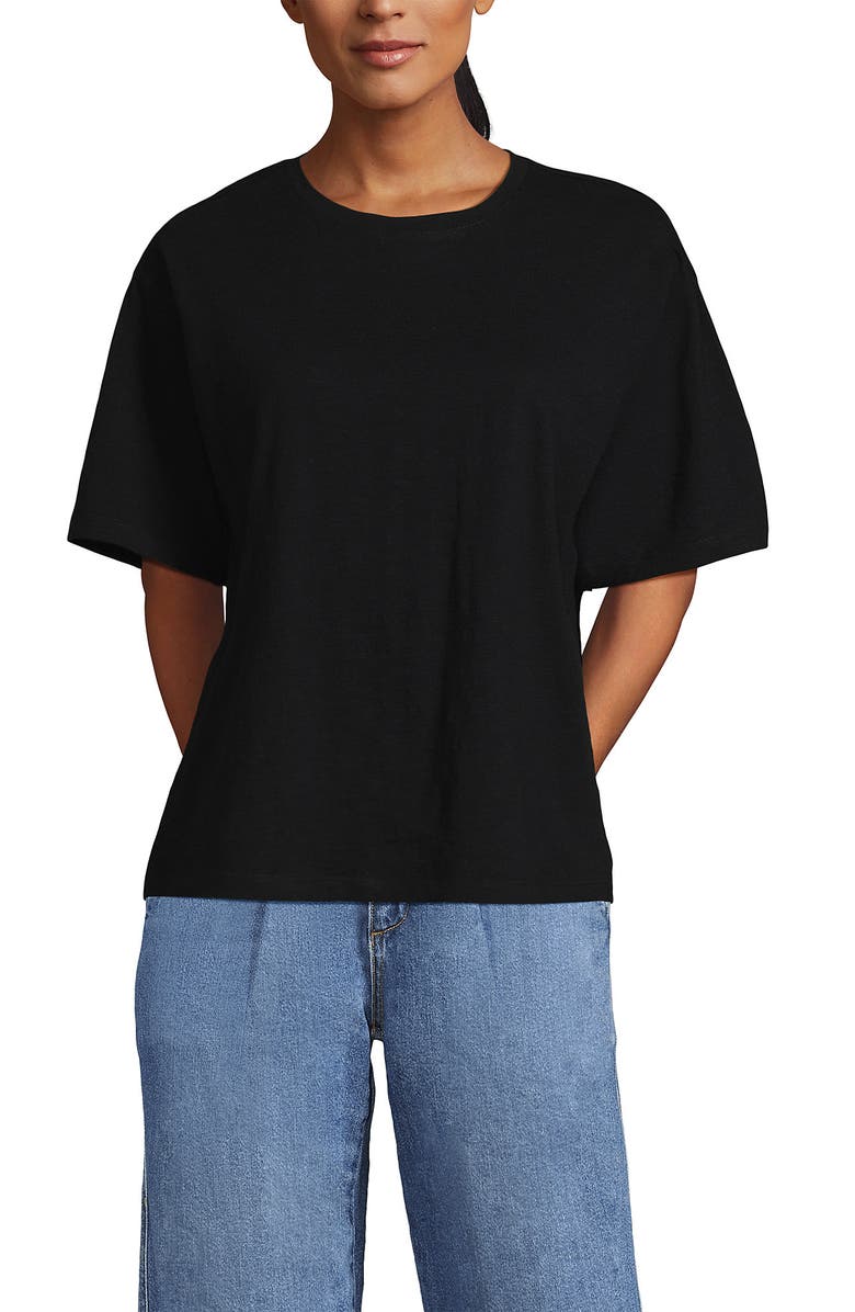 Lands' End Short Sleeve Slub Jersey Cutwork T-Shirt, Main, color, Black