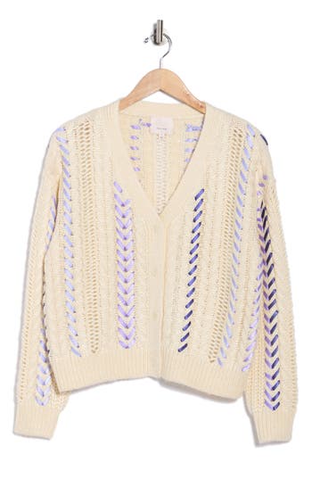 Cinq À Sept Nyla Marled Ribbon Accent Cardigan In Neutral