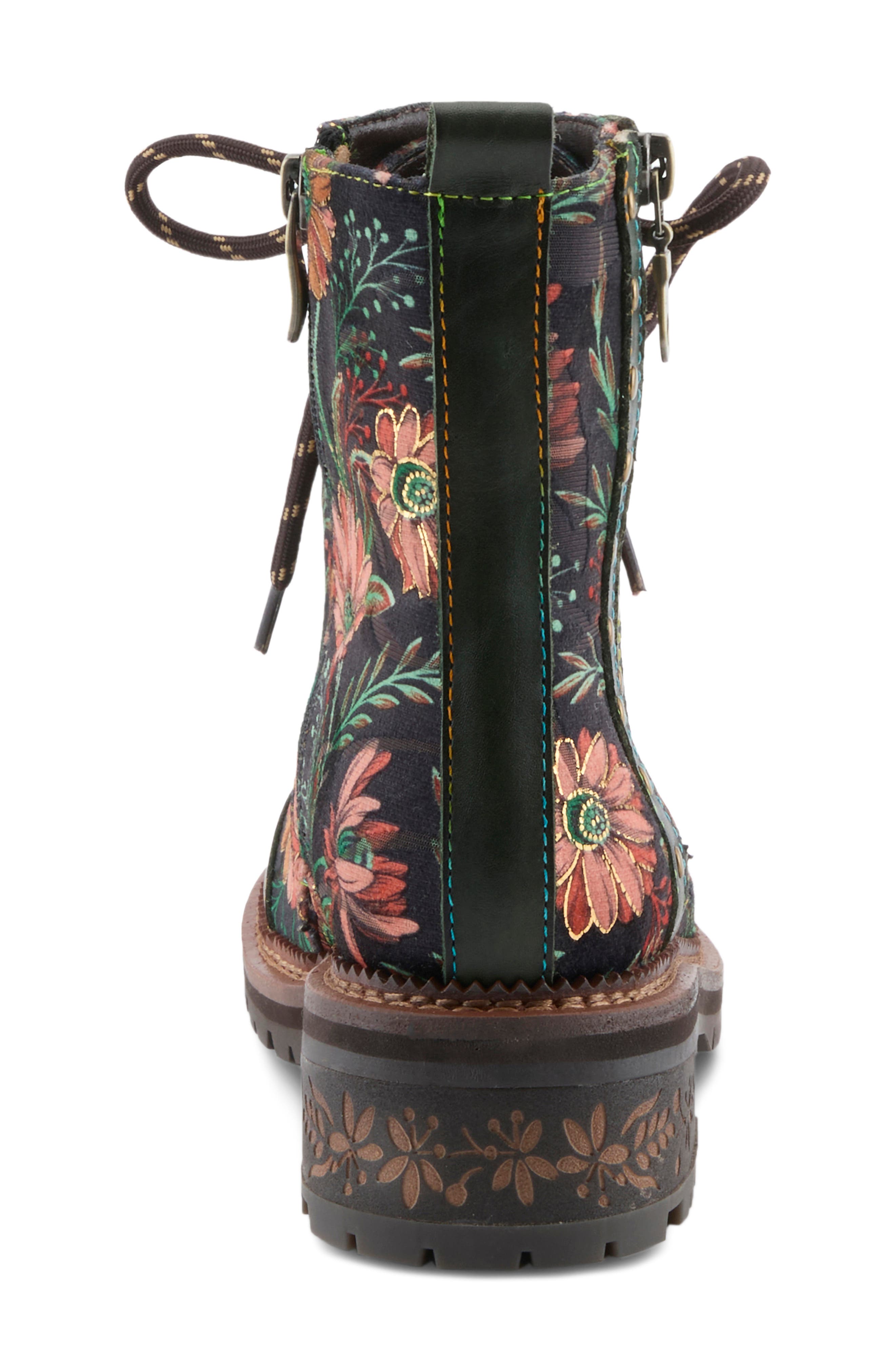 Cordea Floral Lace-Up Boot, Alternate, color, GREEN MULTI