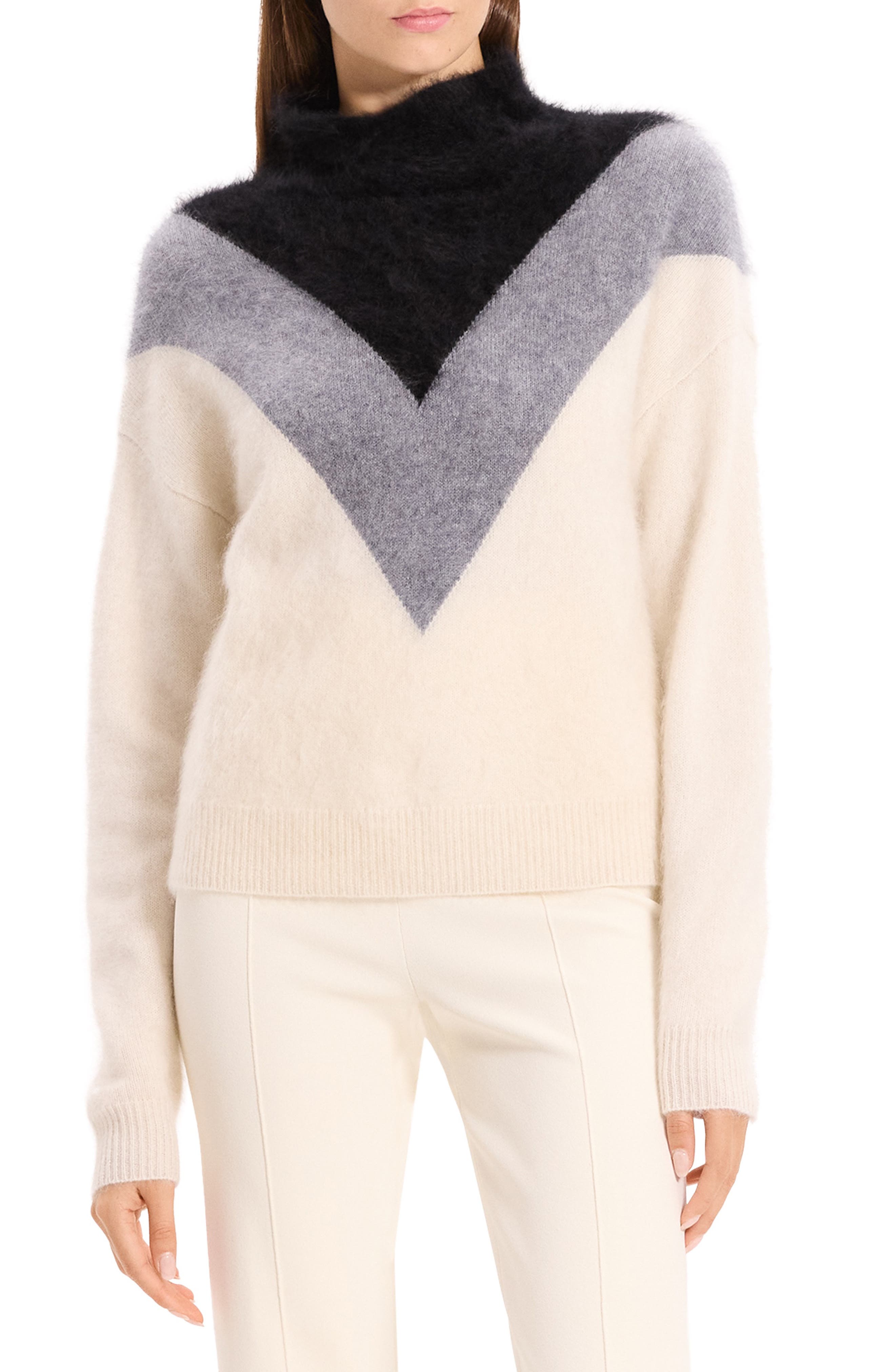 Chevron Yoke Brushed Cashmere Sweater