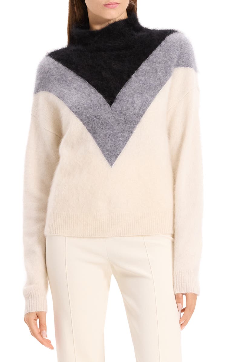 Theory Chevron Yoke Brushed Cashmere Sweater, Main, color, Ivory Multi - Check