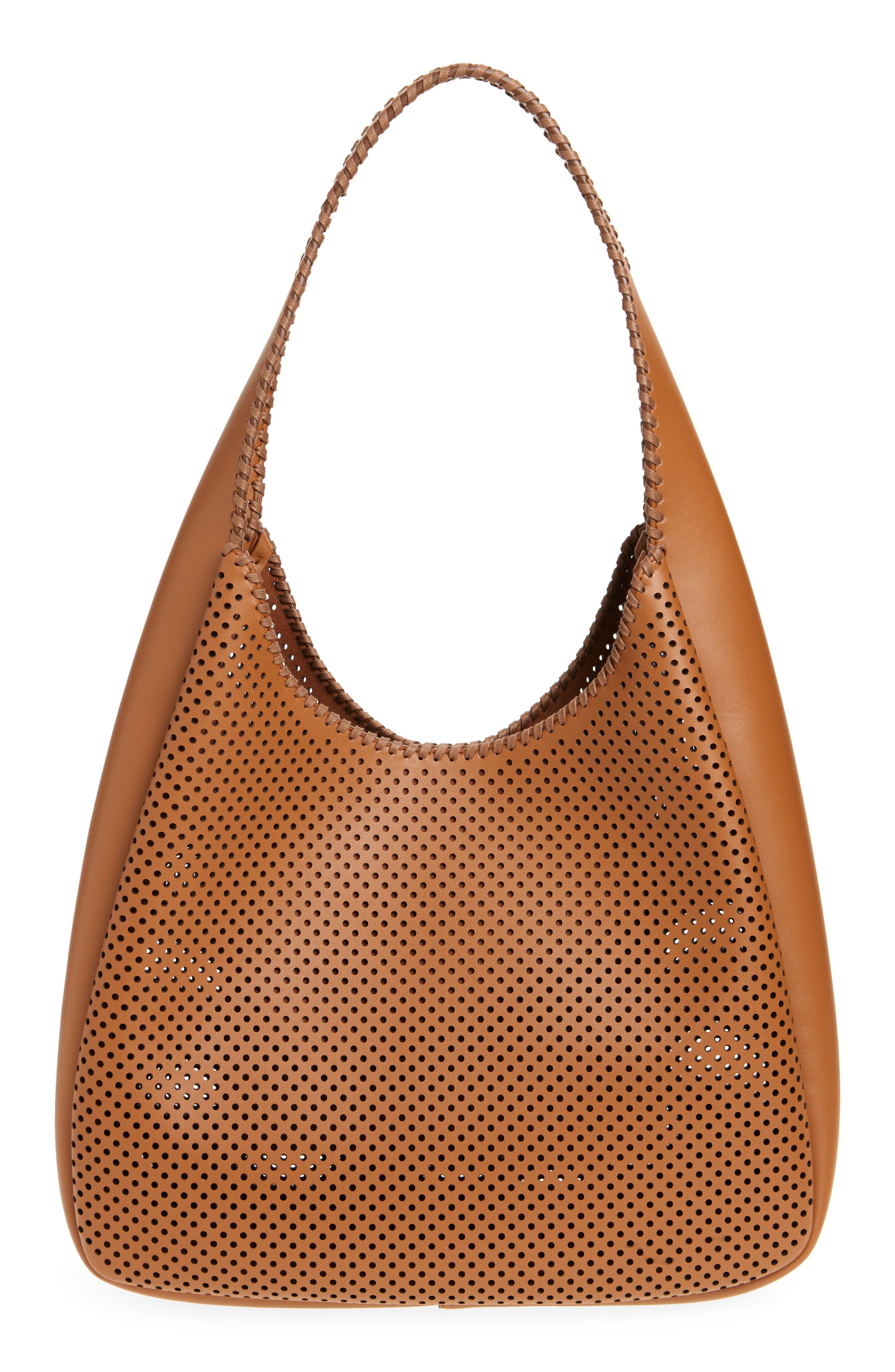Stella McCartney Circle Logo Perforated Faux Leather Hobo Bag, Alternate, color, 