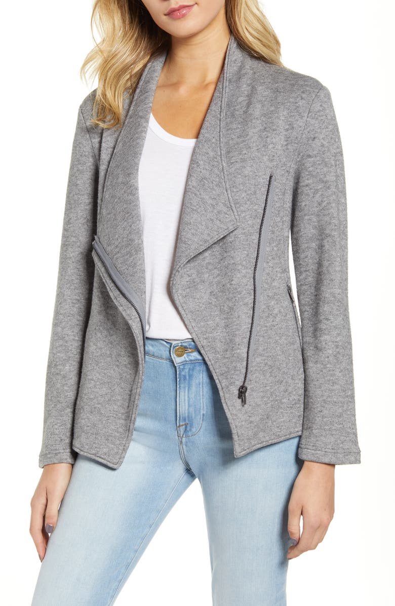 BB Dakota by Steve Madden BB Dakota Off the Clock Asymmetrical Knit Moto Jacket, Main, color, 
