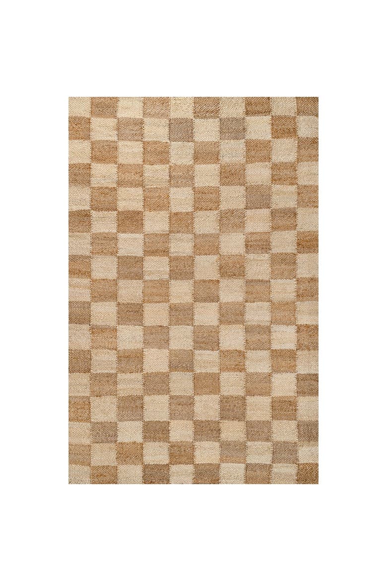 Theo Modern Farmhouse Woven Jute Checkerboard Area Rug, Main, color, Natural/Bleach