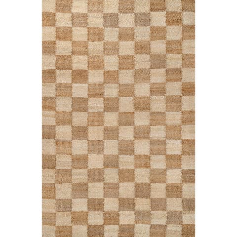 Theo Modern Farmhouse Woven Jute Checkerboard Area Rug