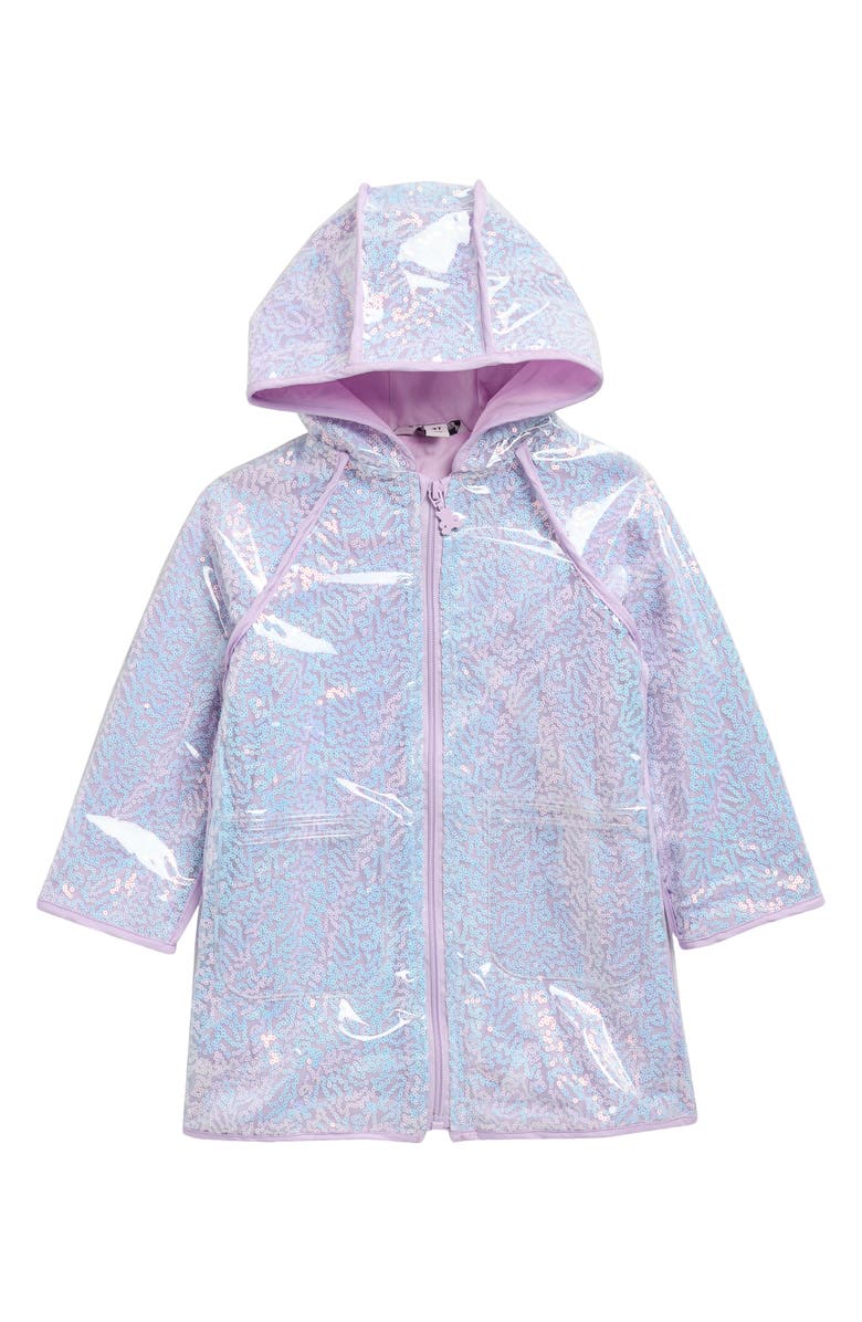 Pippa & Julie Kids' Kyla Sequin Hooded Rain Jacket, Main, color, Violet