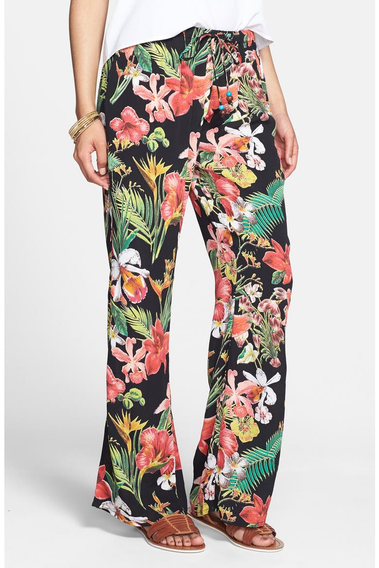 'Brightside' Floral Wide Leg Pants, Main, color, BLACK