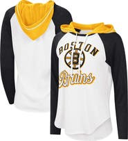 STARTER Women's G-III Sports by Carl Banks White/Heather Black Boston Bruins MVP Raglan Lightweight Hooded T-Shirt