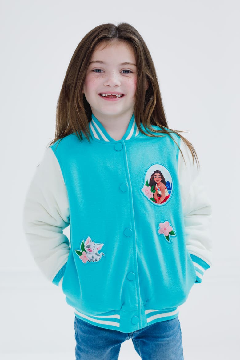 Moana Varsity Bomber Jacket, Alternate, color, Moana Teal