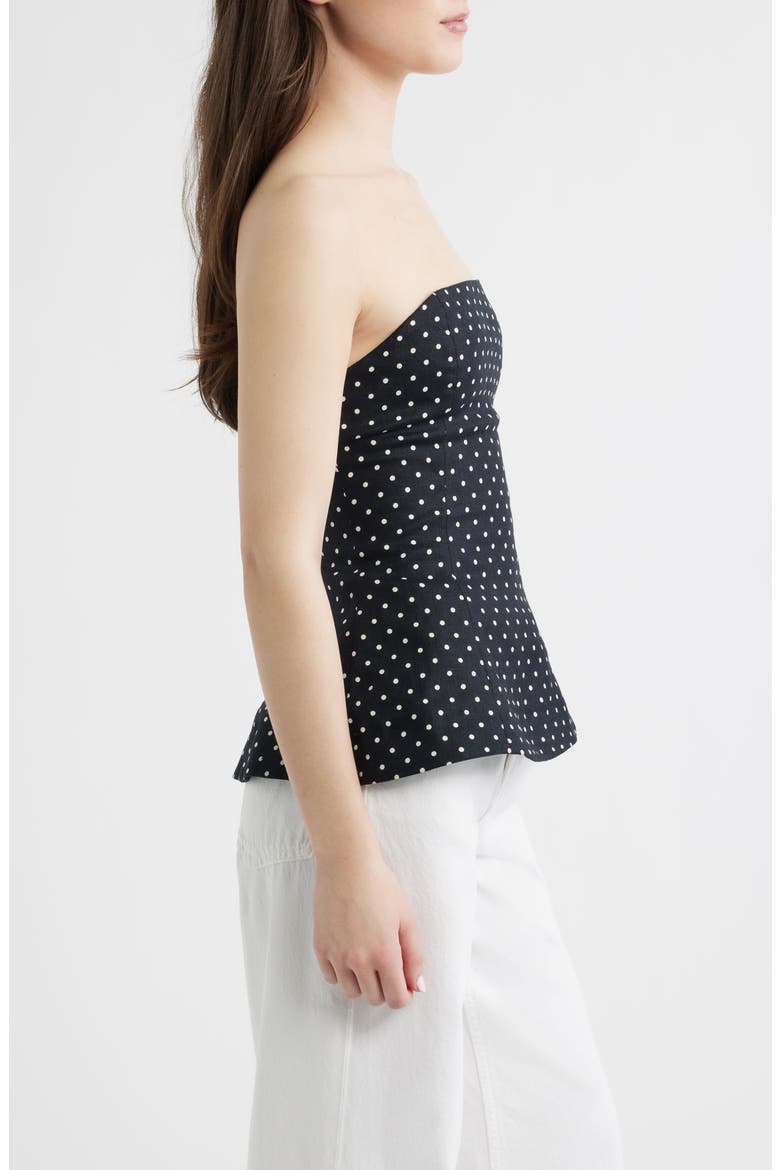 Petro Polka Dot Strapless Linen Peplum Top, Alternate, color, LOLA POLKA DOT-BLACK/ CREAM