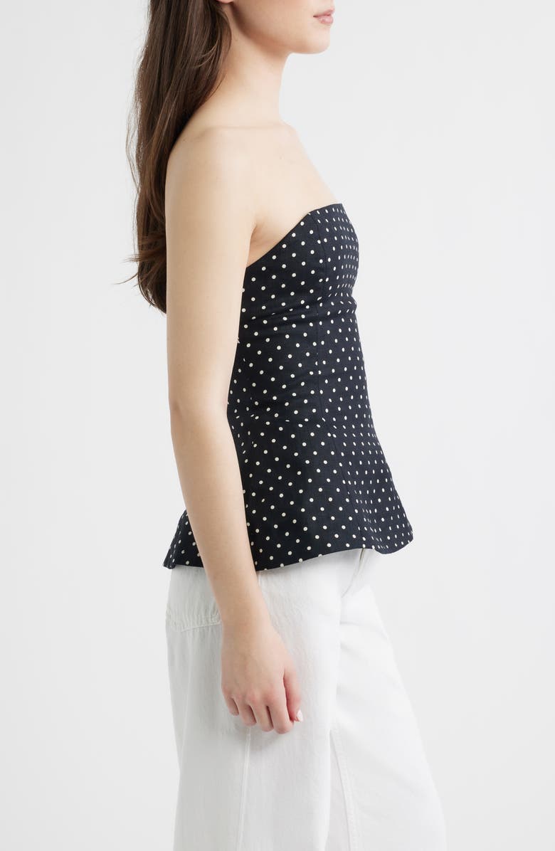Faithfull the Brand Petro Polka Dot Strapless Linen Peplum Top, Alternate, color, Lola Polka Dot-Black/ Cream