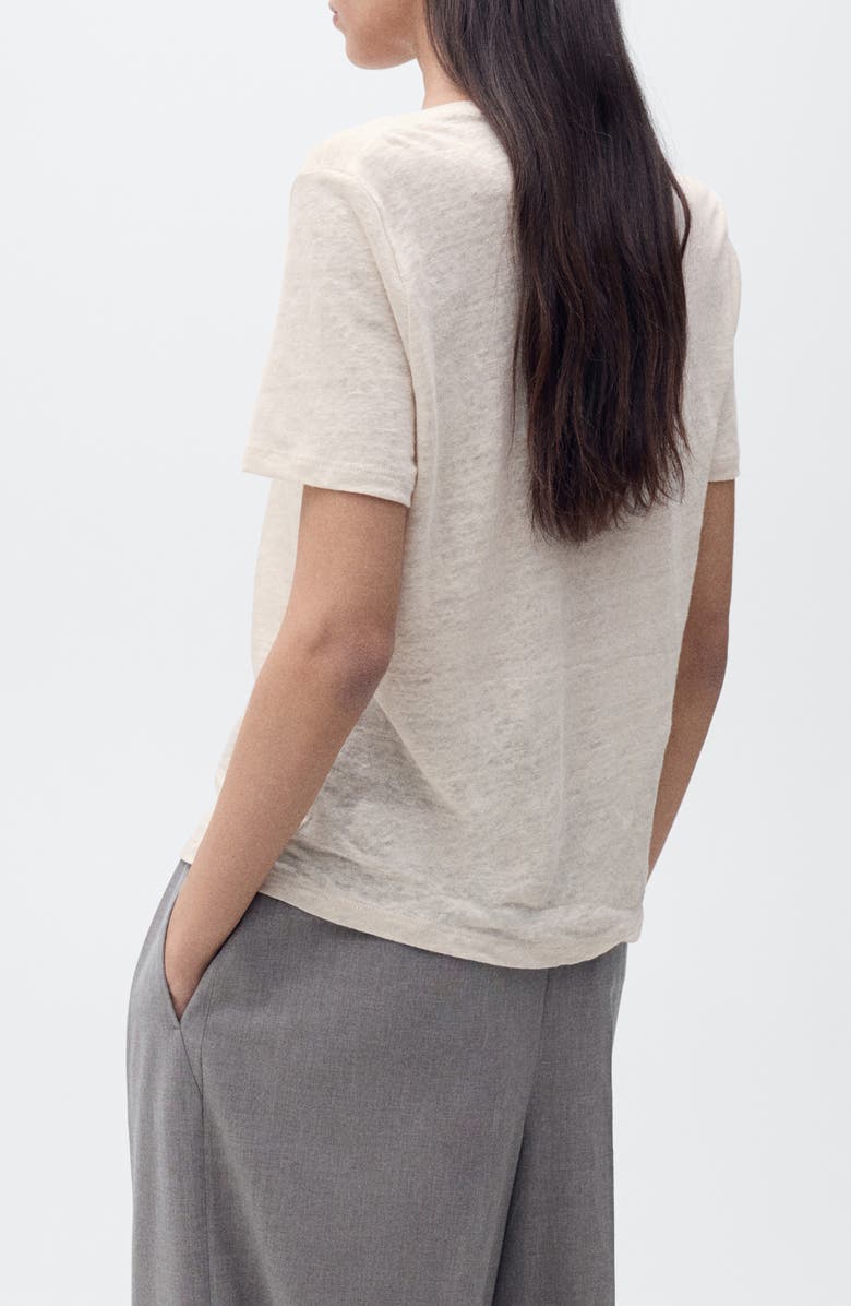 MANGO V-Neck Linen T-Shirt, Alternate, color, Ecru