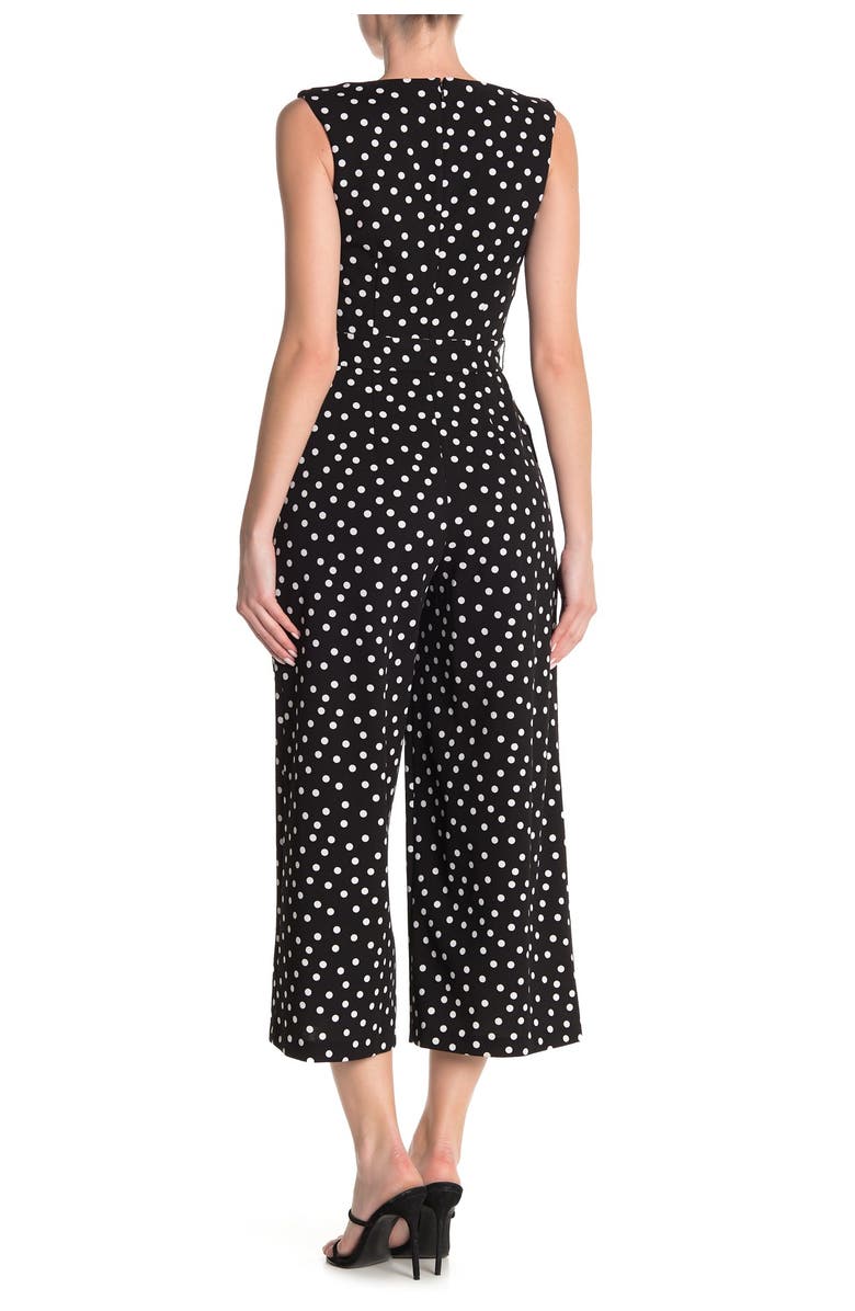 Calvin Klein V-Neck Tie Belt Polka Dot Print Crop Wide Leg Jumpsuit, Main, color,